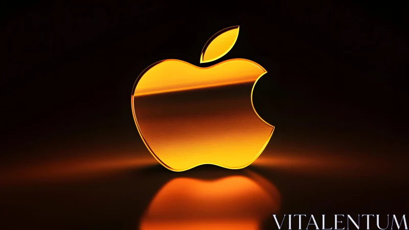 Glowing golden apple logo on dark background, modern 3D style.