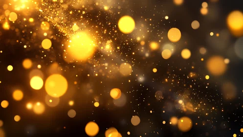 Golden bokeh lights with soft blur and scattered particles.