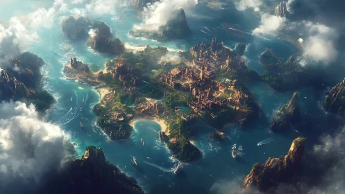 Golden Citadel Rising from Turquoise Waters.