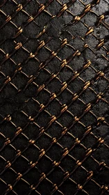 Metal chain-link pattern on dark textured surface under light.