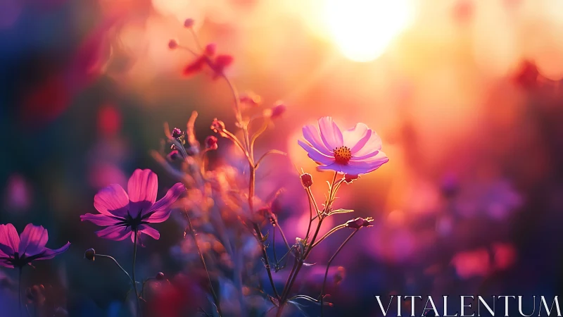 Backlit Cosmos Flowers with Chromatic Aberration and Soft-Focus Bokeh Rendering