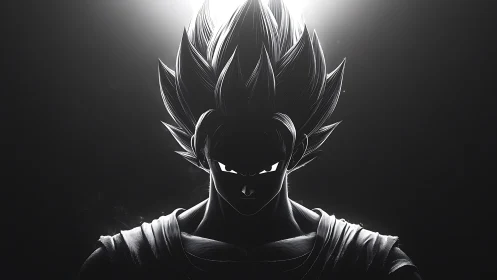 Shadow-lit anime warrior poised in dramatic calm.