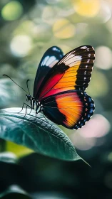 Macro study of multicolored butterfly wing structure on leaf