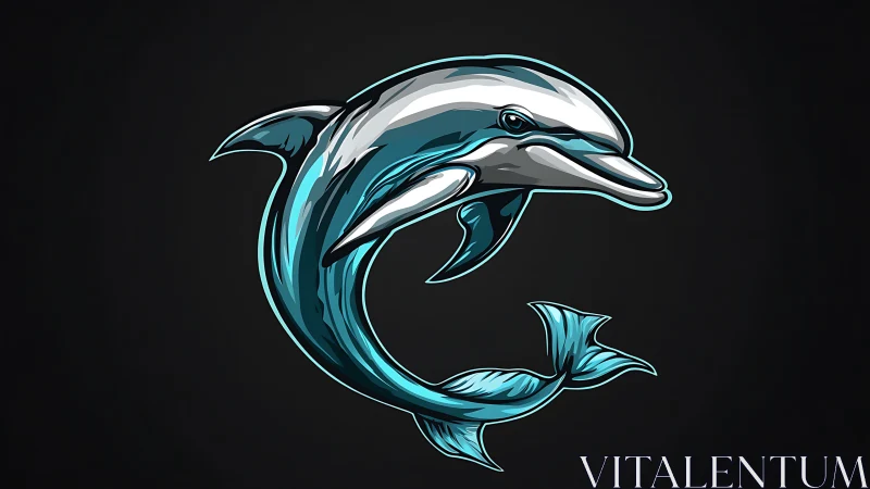 Hydrodynamic stylized dolphin emblem with luminous teal contour.