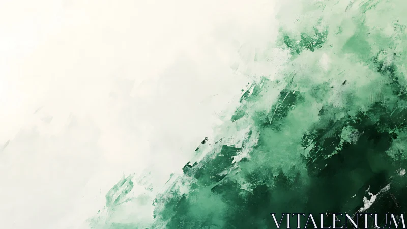 Green and white abstract diagonal brushstroke composition.