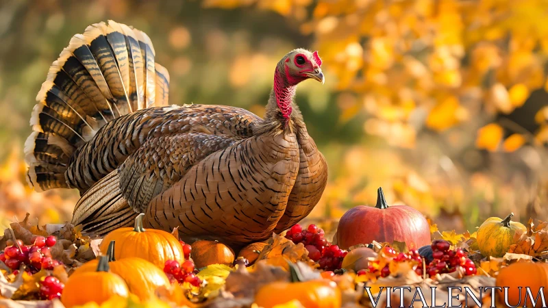 Wild turkey in autumn harvest still life, shallow depth of field