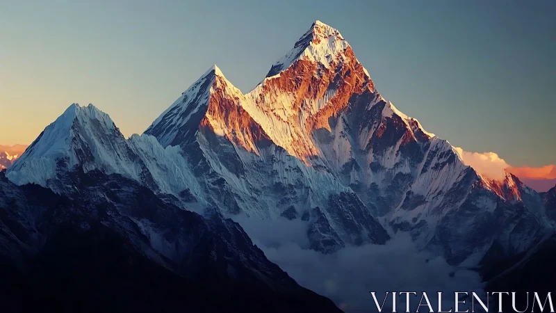 Sunlit summit monarch crowned in rose-gold alpine fire.