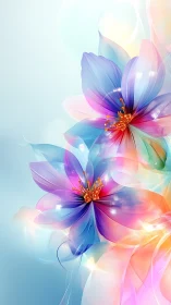 Multicolor Digital Flowers: Translucent Petals With Radiant Golden Centers