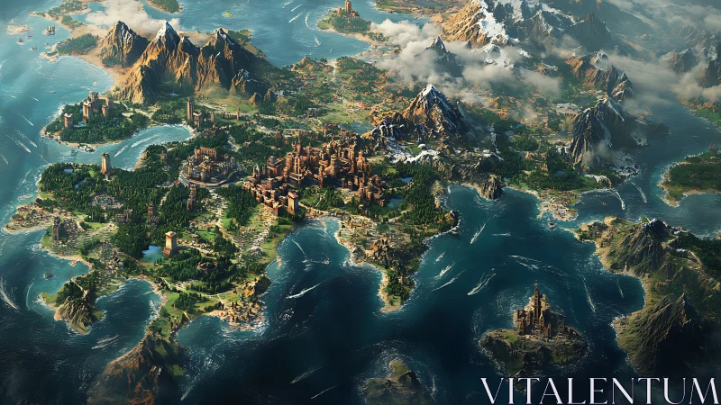 Sweeping fantasy continent with fortified coastal realms.