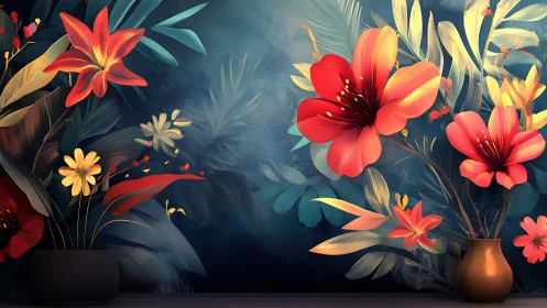 Glow-touched blossoms against a dreamy twilight garden.