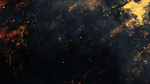 Dark textured background shows scattered orange and gold splashes