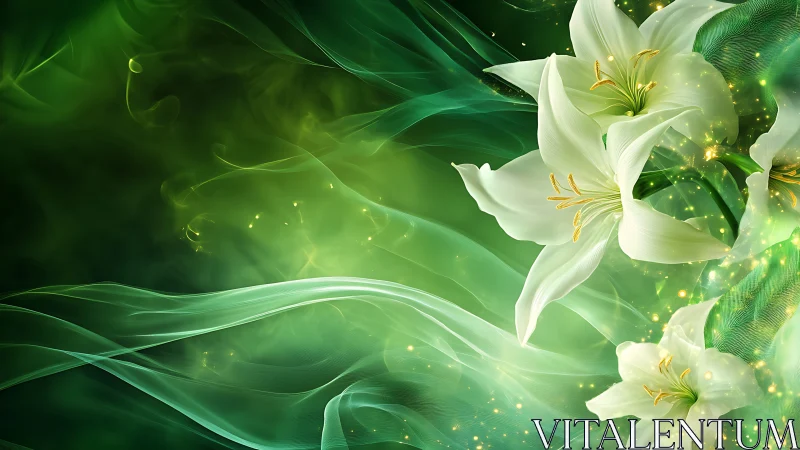 White Lilies Bloom in Enchanting Green Light