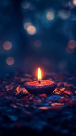 Luminous Diya Glows Against Twilight's Bokeh Veil.