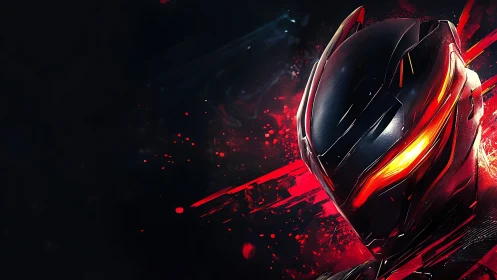 Neon rogue helmet ignites in crimson shockwave haze.