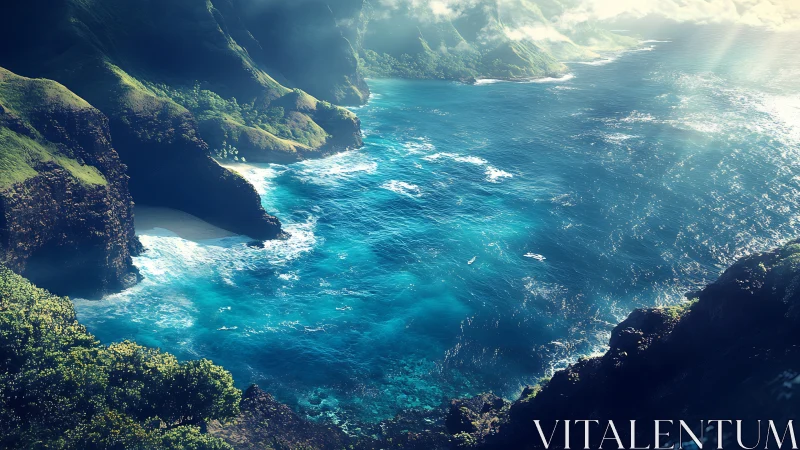 Coastal Cliffs Embrace Turquoise Sea.