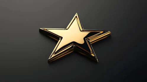 Shiny golden star on black background in realistic 3D style.