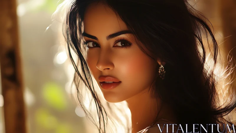 Warm backlit portrait of woman with soft glowing light.