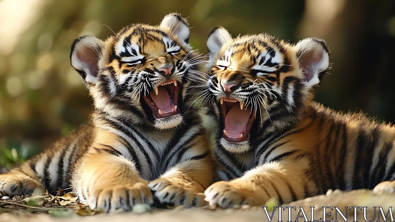 Roaring Twins: Tiger Cubs' Playful Rebellion.