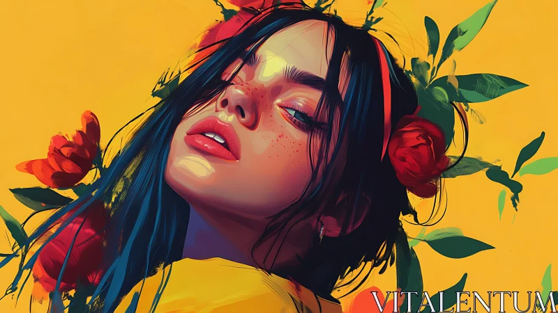 Sunlit daydream portrait in vivid floral color bloom.