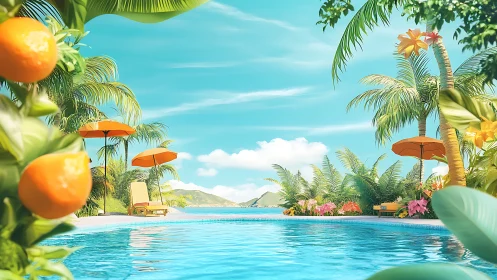 Tropical Beach Resort Pool with Ocean View.