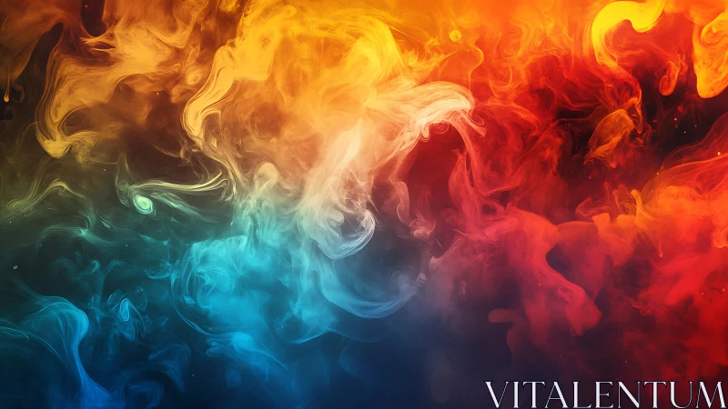 Chromatic smoke plumes merge in a high-contrast abstract field
