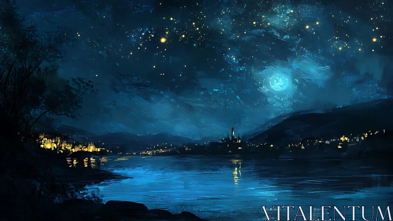Moonlit river hums softly beneath a star-splashed sky