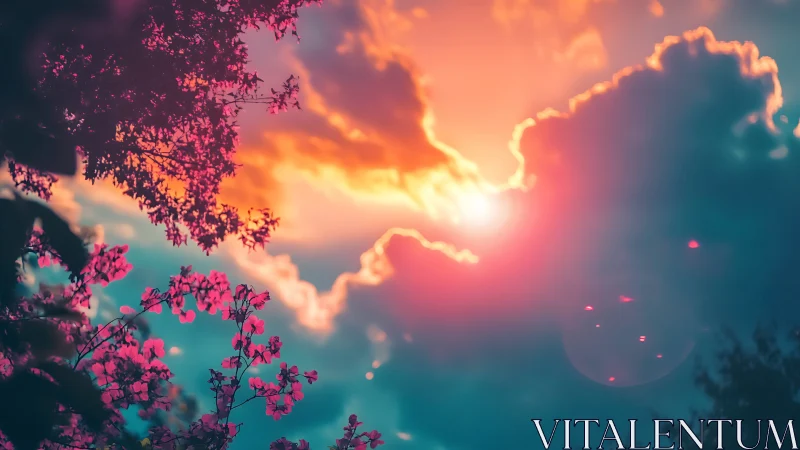 Cotton candy sunset crowns neon-blooming twilight trees.