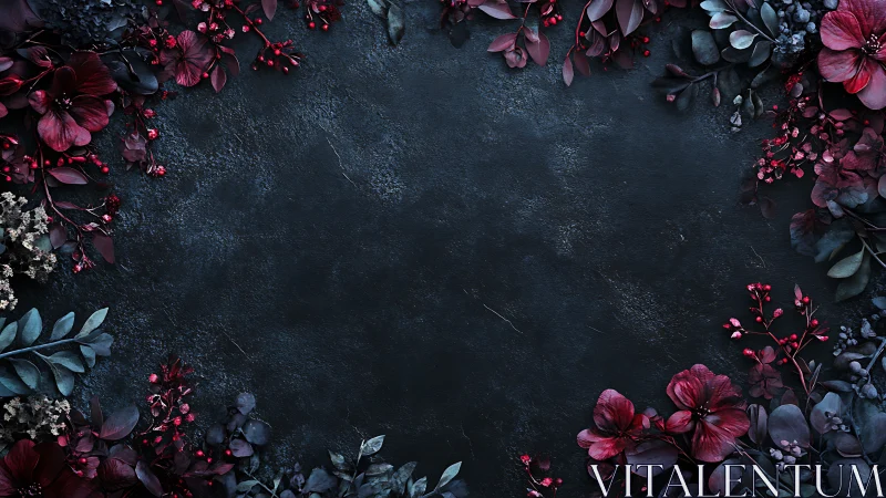 Dark Floral Border Arrangement on Textured Surface