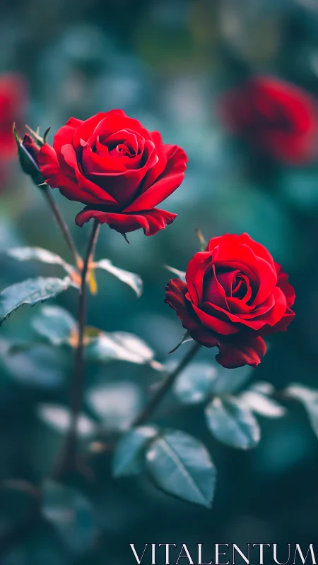 Scarlet Velvet Blooms Dance in Misted Garden Light