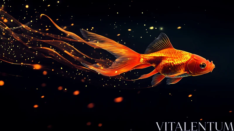 Startrail goldfish streaking through a midnight aquarium sky.