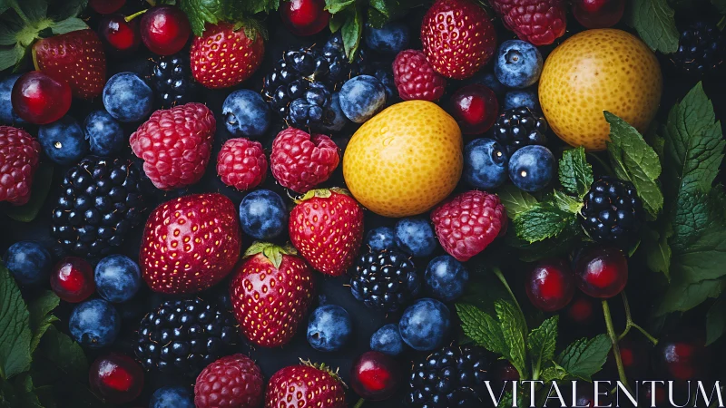 Colorful summer berries and golden fruit in cozy abundance.