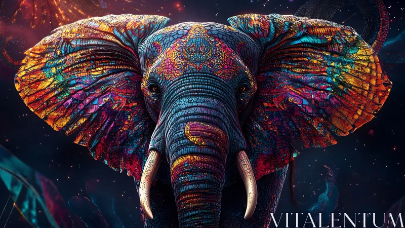 Digital rendering depicts frontal view of patterned elephant head