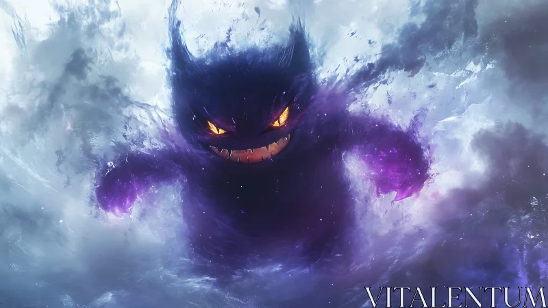 Spectral vortex creature materializes through turbulent nebula clouds