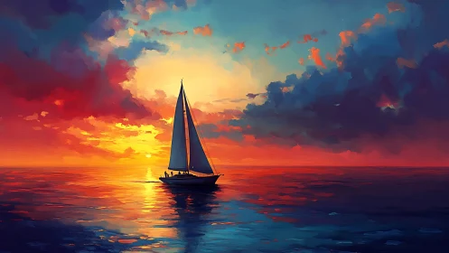 Sunset sails drift gently across a glowing painted sea