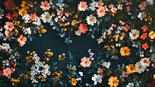 Blooming Abundance: A Floral Frame Against Midnight.