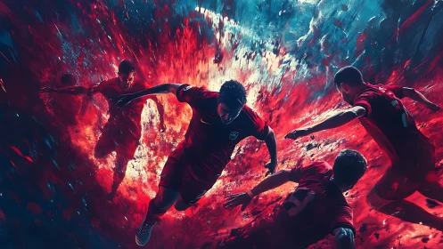 Dynamic soccer strikers in explosive red motion vortex