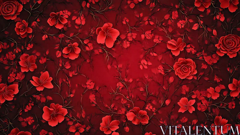 Red Floral Abundance. Layered Roses Dense Botanical Canvas.