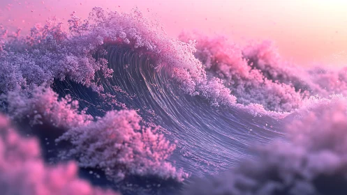 Chromatic ocean wave with volumetric pink foam simulation.