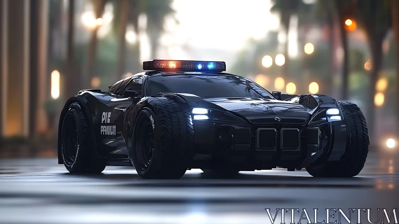 Midnight hypercar patrol prowls neon-slick city streets.