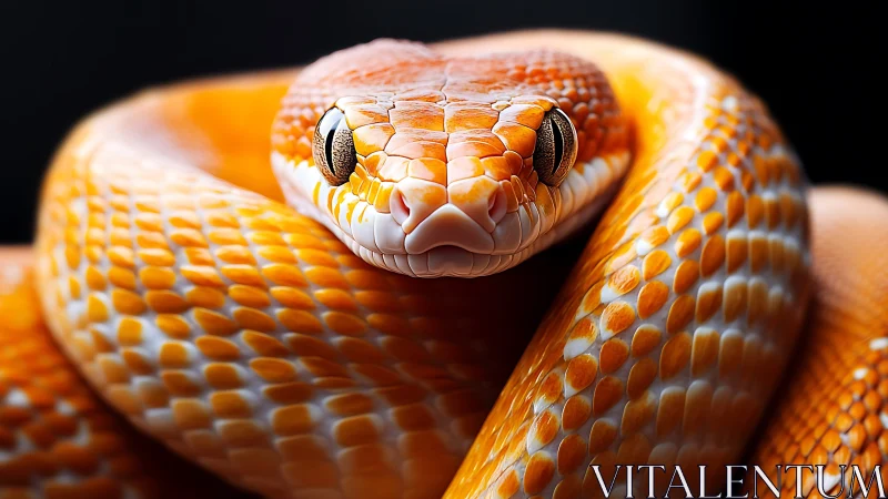 Molten citrus serpent coiled in glossy, watchful silence.