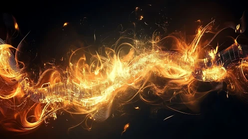 Digital Fire Effect with Layered Particle Systems and Flowing Musical Notation Graphics
