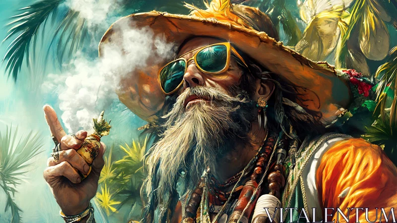 Sunlit wanderer savoring tropical smoke and lazy daydreams.
