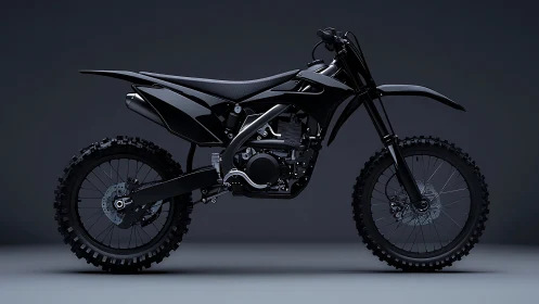 Matte black motocross bike rendered in studio side view.
