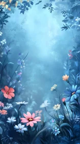 Ethereal Blue Floral Garden with Blooming Florals