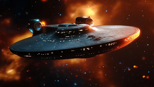 Starlit cruiser gliding through a glowing cosmic highway.