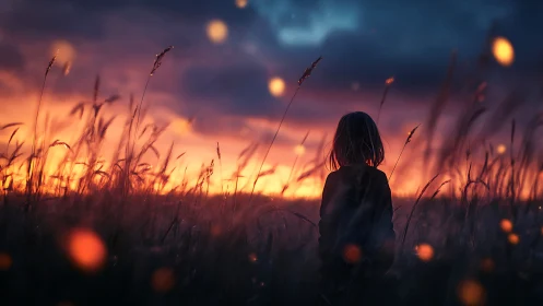 Twilight embers crown a lone dreamer in the silent field