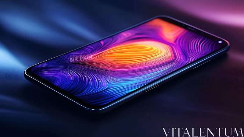 Modern smartphone with vibrant abstract display, digital art style.
