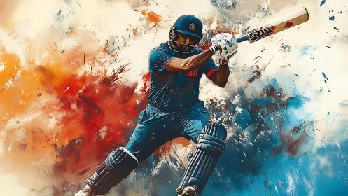 Cricket swing exploding through clouds of bold color.