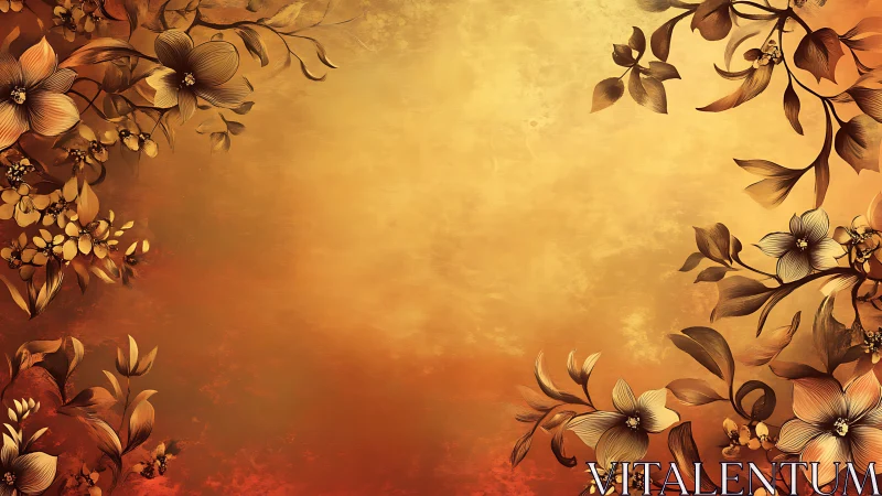 Digital botanical composition with warm gradient background and decorative floral elements