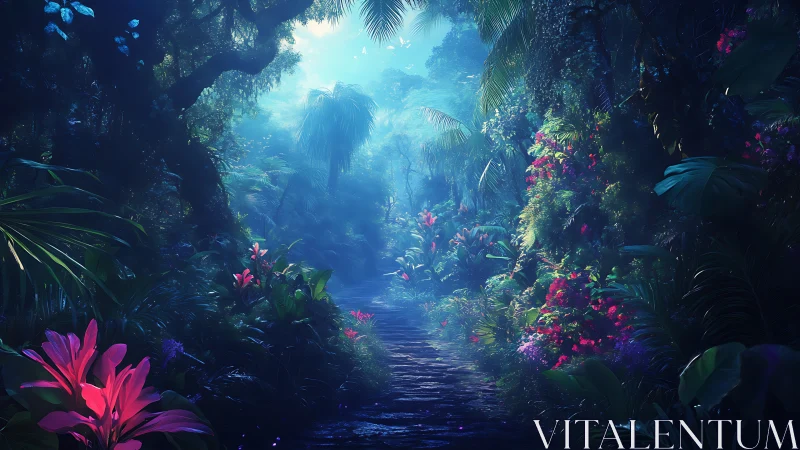 Luminescent Jungle Path Through Neon Foliage